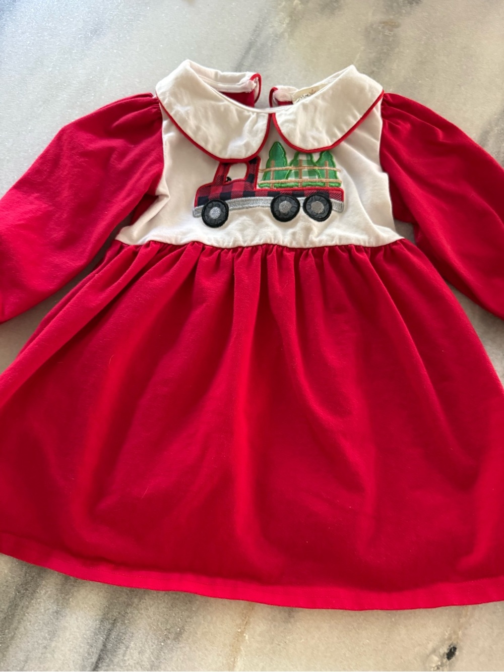 Marie Nicole Girls Red Christmas Tree Truck Applique Dress Size 18-24m